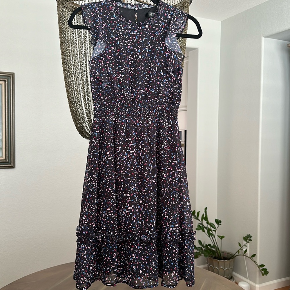 Aqua Girl’s Dress in Black with Multi Speckle Print, size 10-12
